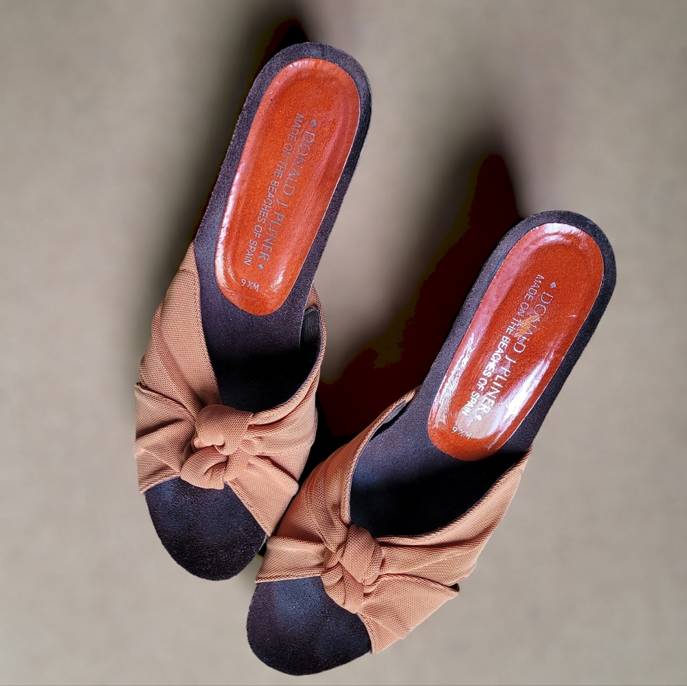 Vintage Donald J Pliner Womens Orange Fabric Espadrille Wedge Sz 9.5 M Used